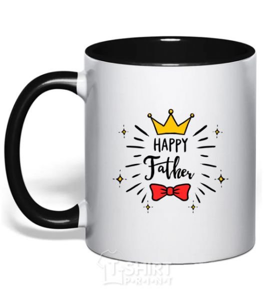 Mug with a colored handle Happy father black фото