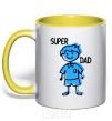 Mug with a colored handle Super dad blue yellow фото