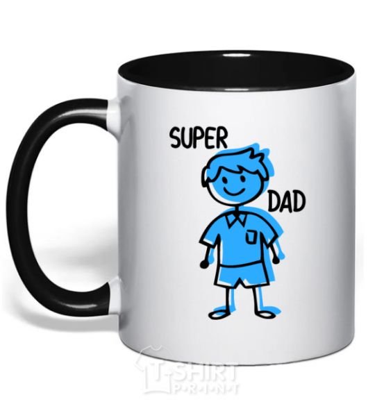 Mug with a colored handle Super dad blue black фото