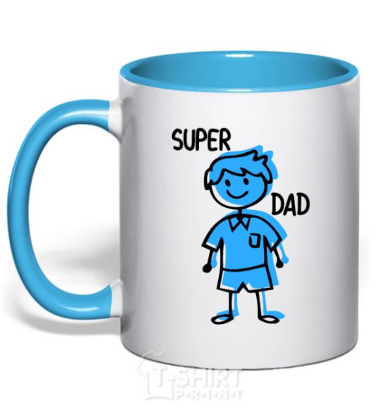 Mug with a colored handle Super dad blue sky-blue фото