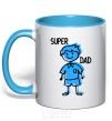 Mug with a colored handle Super dad blue sky-blue фото