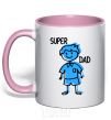 Mug with a colored handle Super dad blue light-pink фото