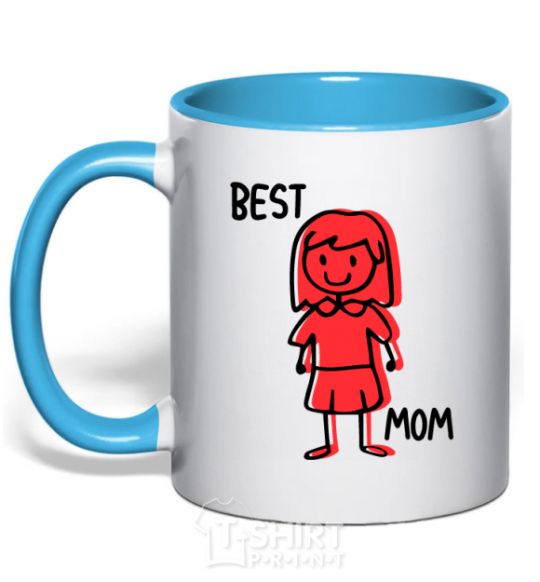 Mug with a colored handle Best mom red sky-blue фото