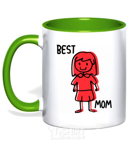 Mug with a colored handle Best mom red kelly-green фото