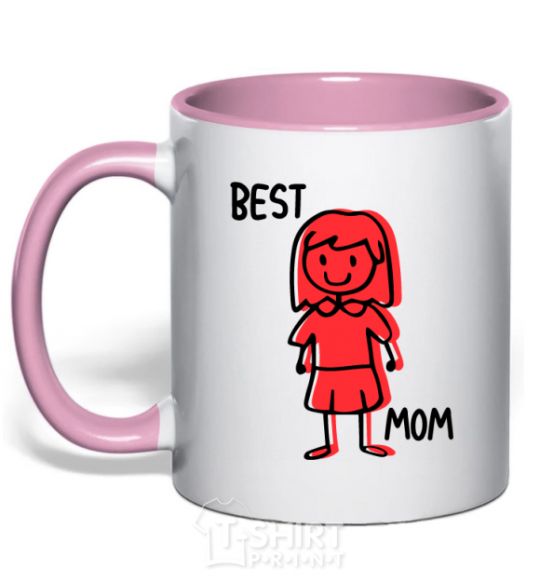 Mug with a colored handle Best mom red light-pink фото