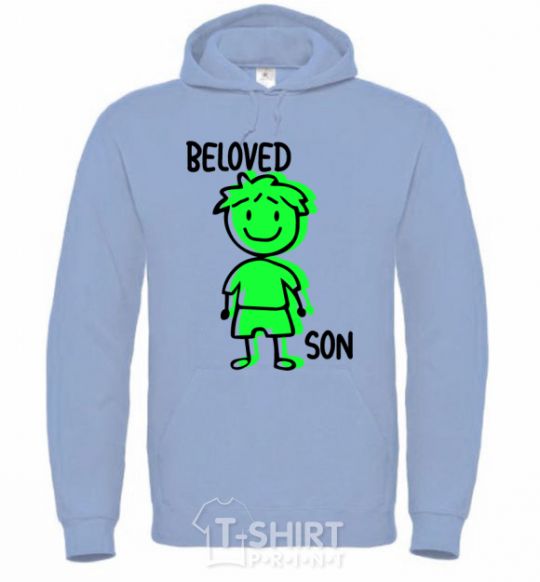 Men`s hoodie Beloved son green sky-blue фото