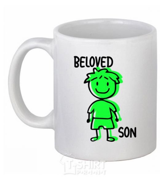 Ceramic mug Beloved son green White фото