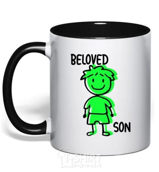 Mug with a colored handle Beloved son green black фото