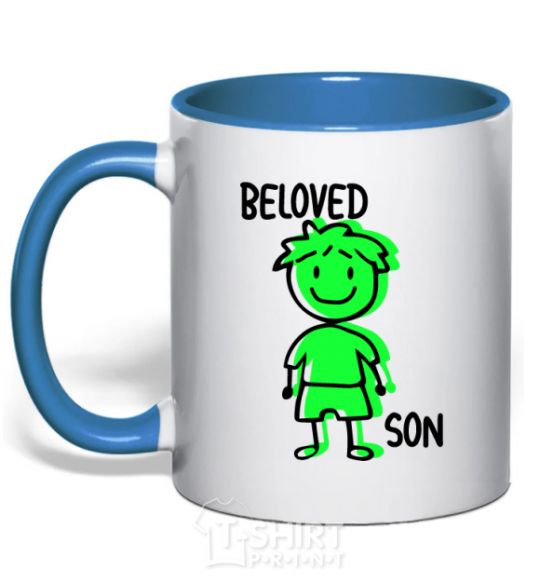 Mug with a colored handle Beloved son green royal-blue фото