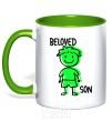 Mug with a colored handle Beloved son green kelly-green фото