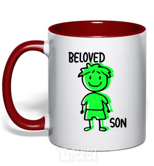 Mug with a colored handle Beloved son green red фото