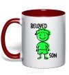 Mug with a colored handle Beloved son green red фото