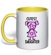 Mug with a colored handle Cutest daughter pink yellow фото