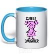 Mug with a colored handle Cutest daughter pink sky-blue фото