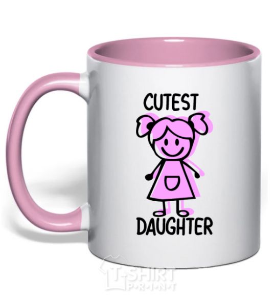 Mug with a colored handle Cutest daughter pink light-pink фото