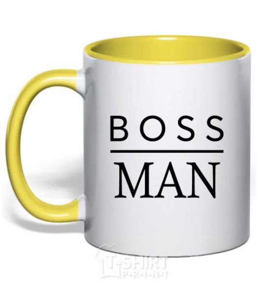 Mug with a colored handle Boss man yellow фото