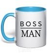 Mug with a colored handle Boss man sky-blue фото