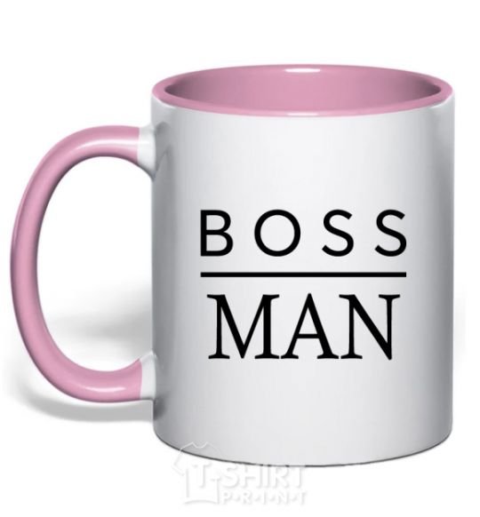 Mug with a colored handle Boss man light-pink фото