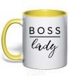Mug with a colored handle Boss lady yellow фото