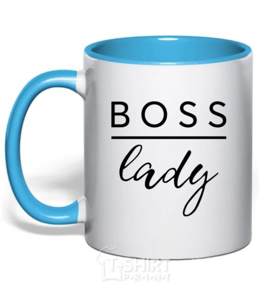 Mug with a colored handle Boss lady sky-blue фото
