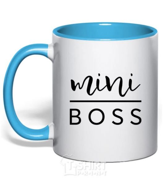 Mug with a colored handle Mini boss sky-blue фото