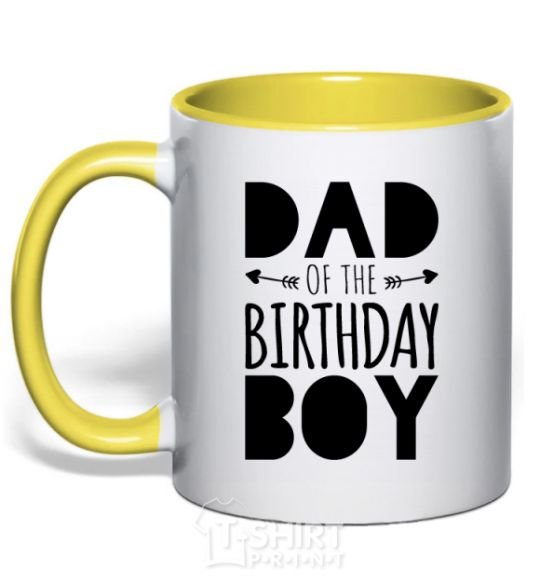 Mug with a colored handle Dad of the birthday boy yellow фото