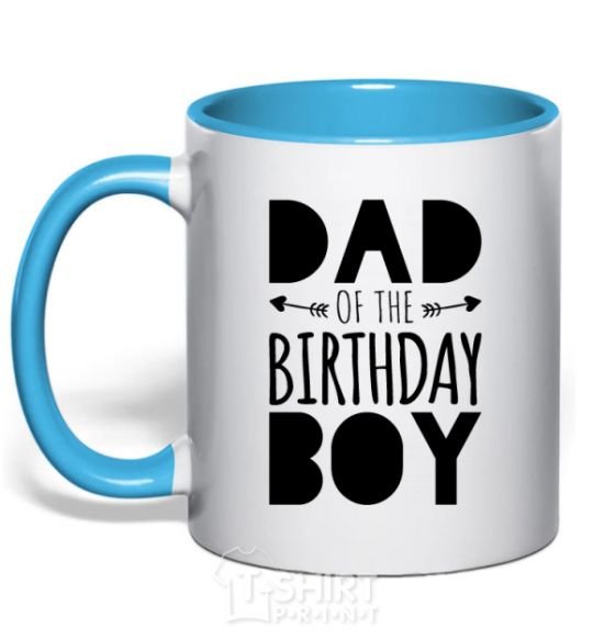 Mug with a colored handle Dad of the birthday boy sky-blue фото