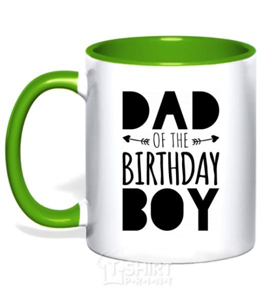 Mug with a colored handle Dad of the birthday boy kelly-green фото