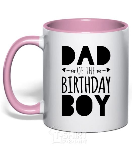 Mug with a colored handle Dad of the birthday boy light-pink фото