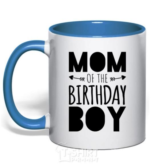 Mug with a colored handle Mom of the birthday boy royal-blue фото