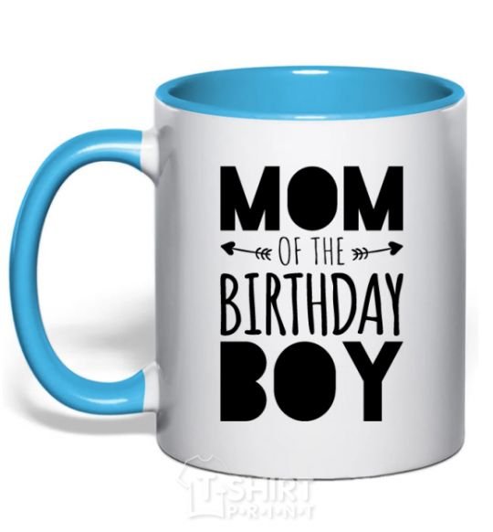 Mug with a colored handle Mom of the birthday boy sky-blue фото