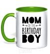 Mug with a colored handle Mom of the birthday boy kelly-green фото