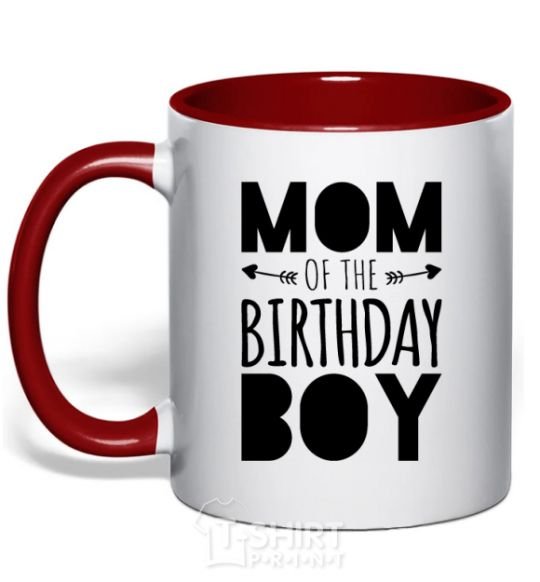 Mug with a colored handle Mom of the birthday boy red фото