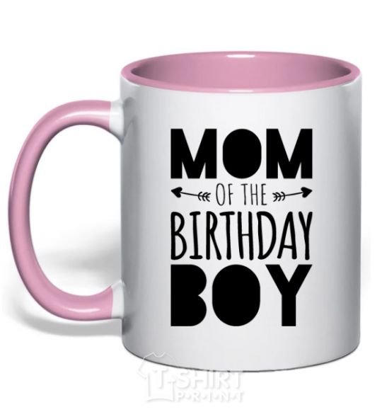 Mug with a colored handle Mom of the birthday boy light-pink фото