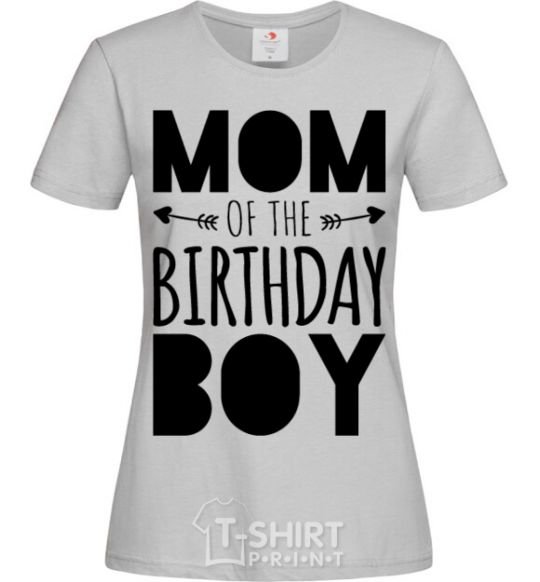 Women's T-shirt Mom of the birthday boy grey фото