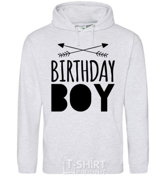 Мужская толстовка (худи) Birthday boy boho Серый меланж фото