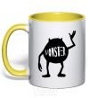 Mug with a colored handle Monster yellow фото