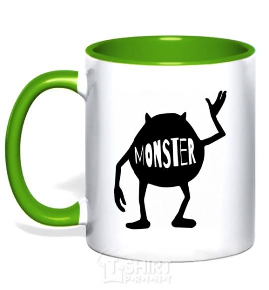 Mug with a colored handle Monster kelly-green фото