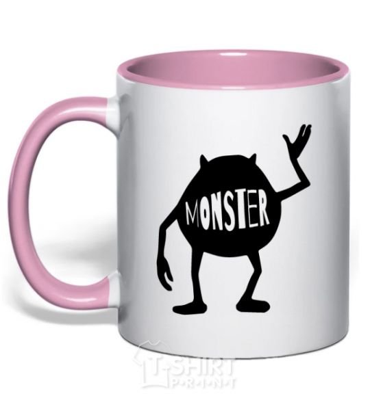 Mug with a colored handle Monster light-pink фото