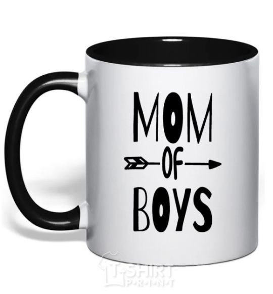 Чашка с цветной ручкой Mom of boys Черный фото