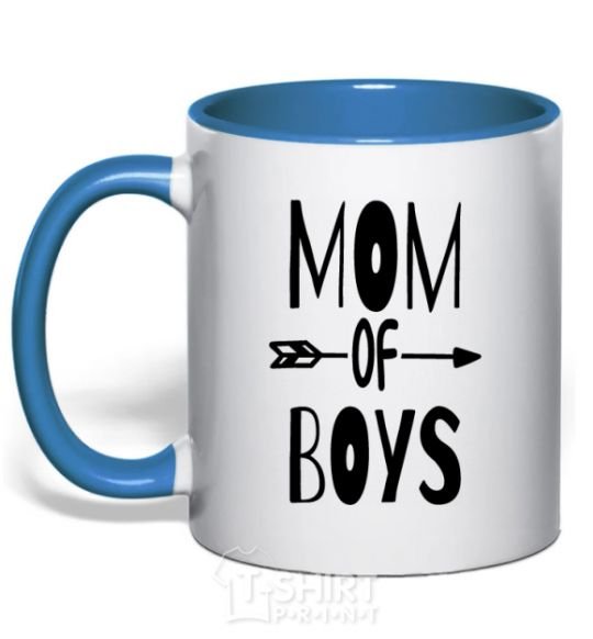 Чашка с цветной ручкой Mom of boys Ярко-синий фото