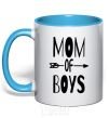 Чашка с цветной ручкой Mom of boys Голубой фото