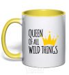 Mug with a colored handle Queen of all wild Things yellow фото