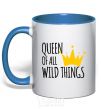 Mug with a colored handle Queen of all wild Things royal-blue фото