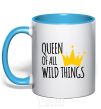 Mug with a colored handle Queen of all wild Things sky-blue фото