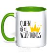 Mug with a colored handle Queen of all wild Things kelly-green фото