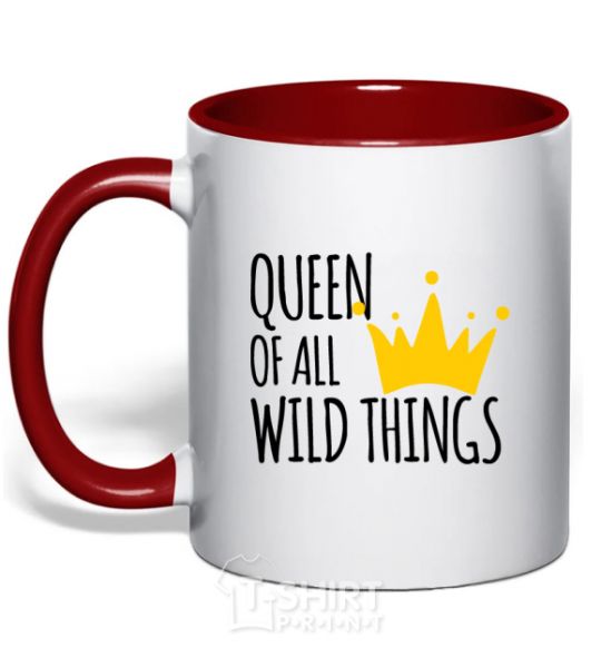 Mug with a colored handle Queen of all wild Things red фото