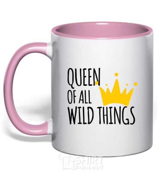 Mug with a colored handle Queen of all wild Things light-pink фото