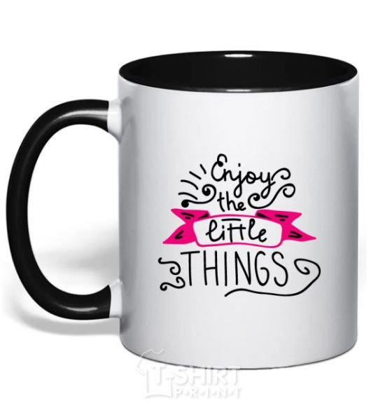 Mug with a colored handle Enjoy the little things black фото
