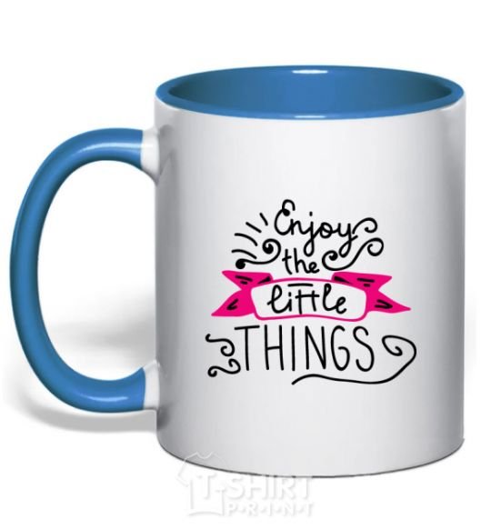 Mug with a colored handle Enjoy the little things royal-blue фото